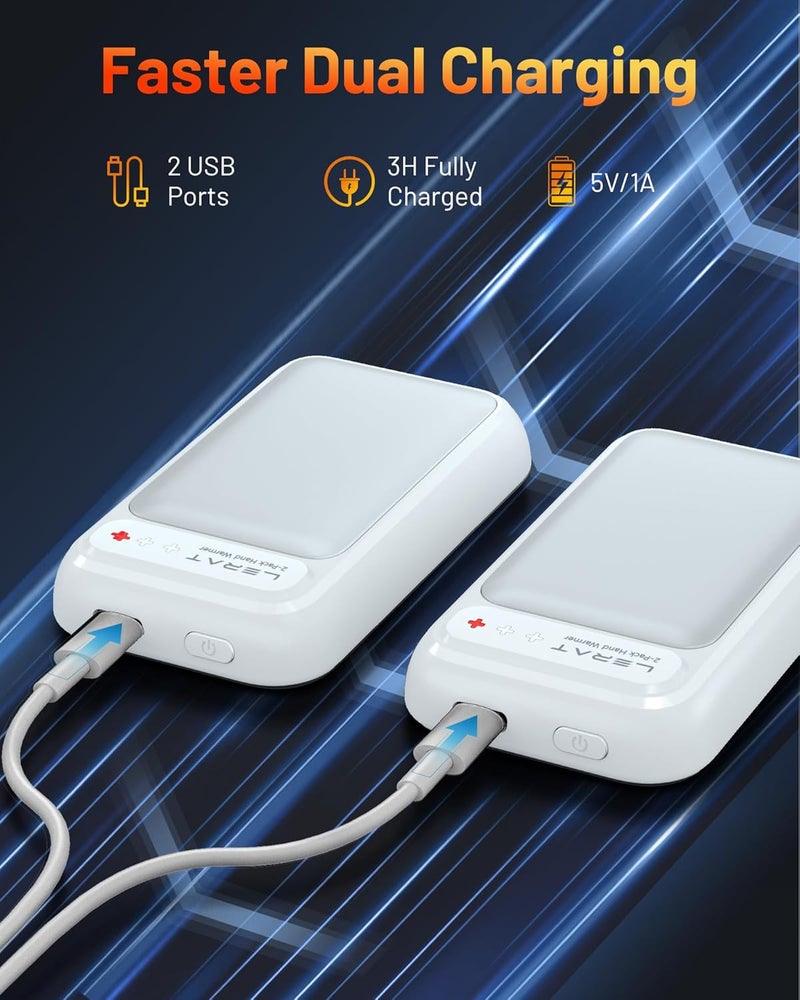 Lerat Hand Warmers Rechargeable 2 Pack, Electric Hand Warmers, Fast Heating, Portable Pocket Heater, 2 in 1 Quick Charge Hand Warmer for Outdoor Indoor, Warmer Gift for Christmas, Golf, Camping - Image 5